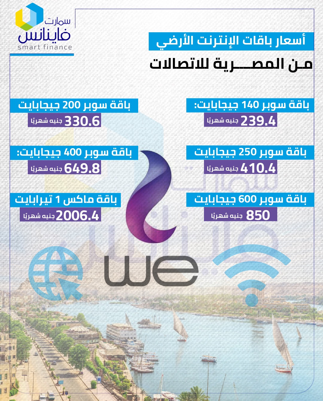 أسعار باقات الإنترنت الأرضي من المصرية للاتصالات