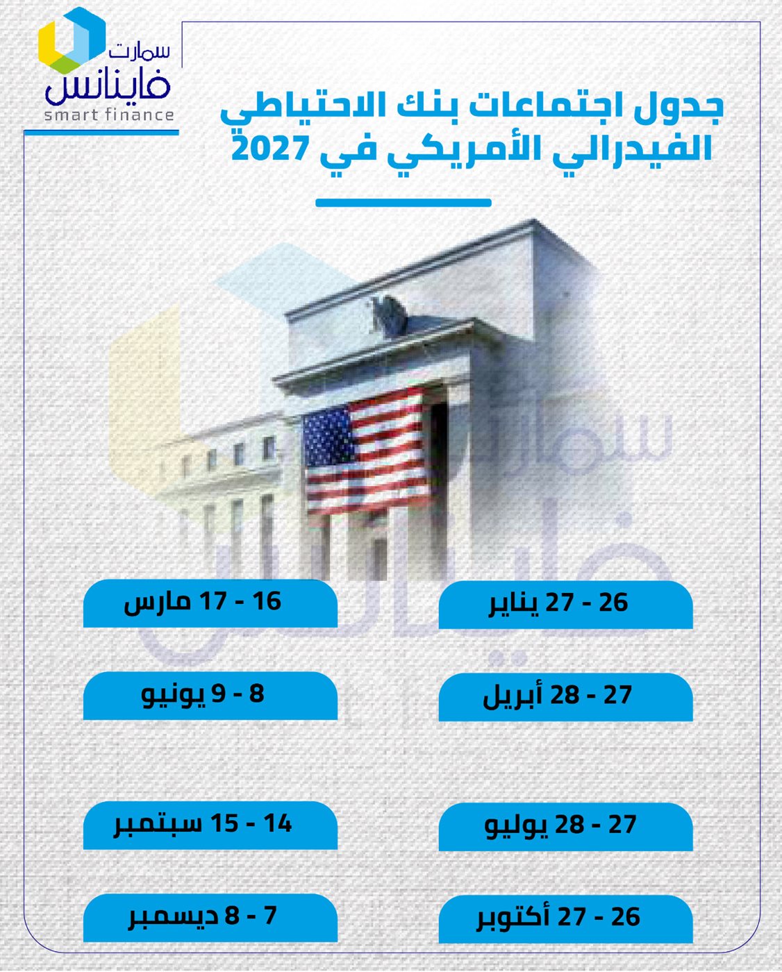 جدول اجتماعات بنك الاحتياطي الفيدرالي الأمريكي في 2027