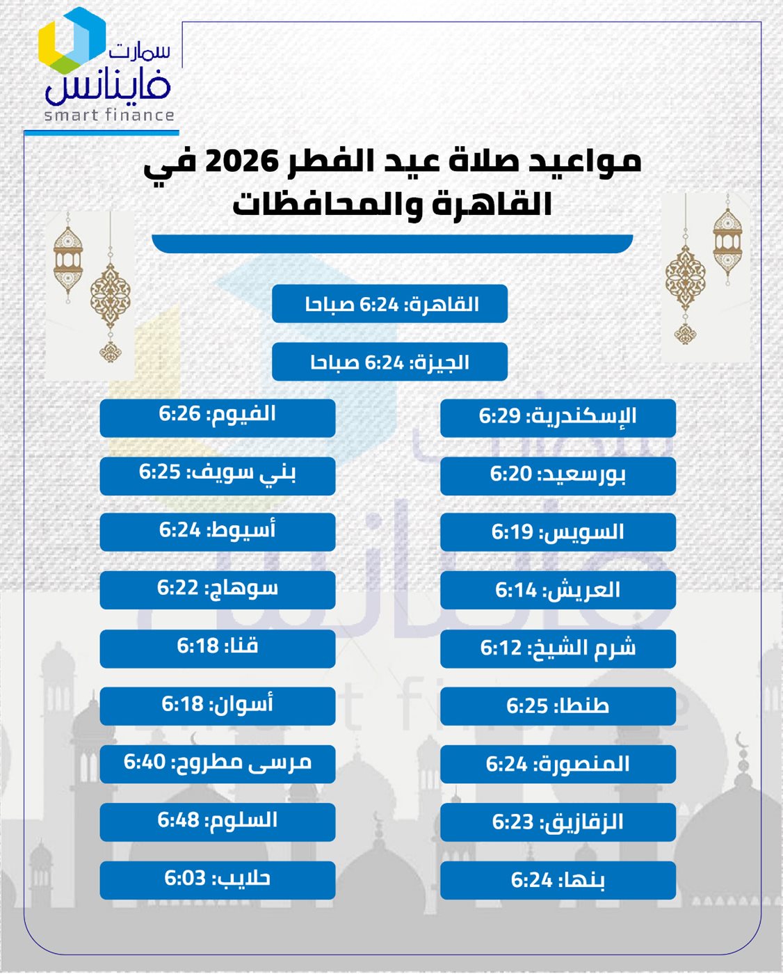مواعيد صلاة عيد الفطر 2026 في مصر