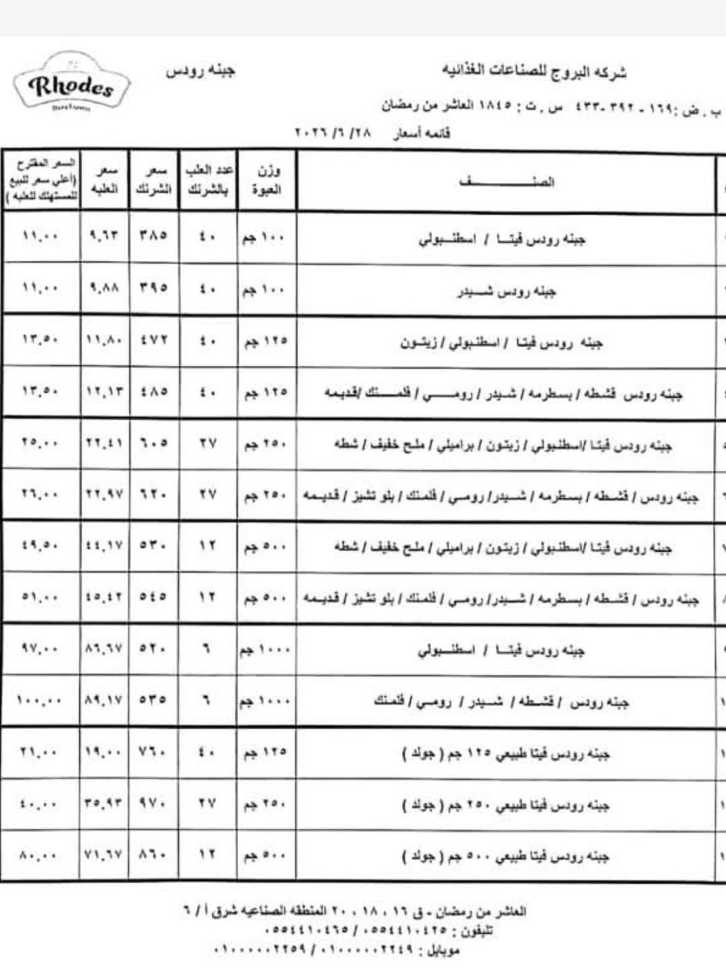 زيادة أسعار جبنة رودس