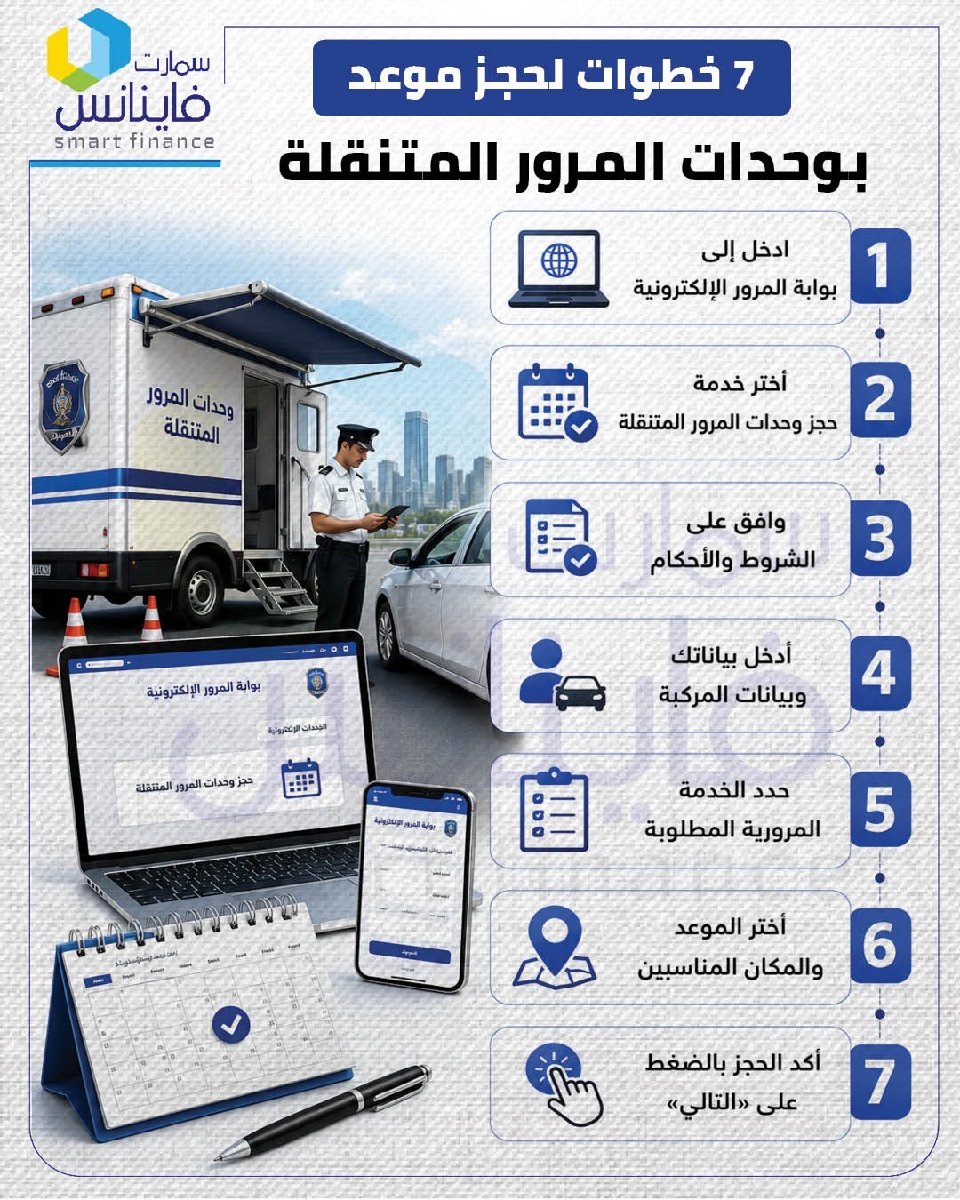 7 خطوات لحجز موعد بوحدات المرور المتنقلة