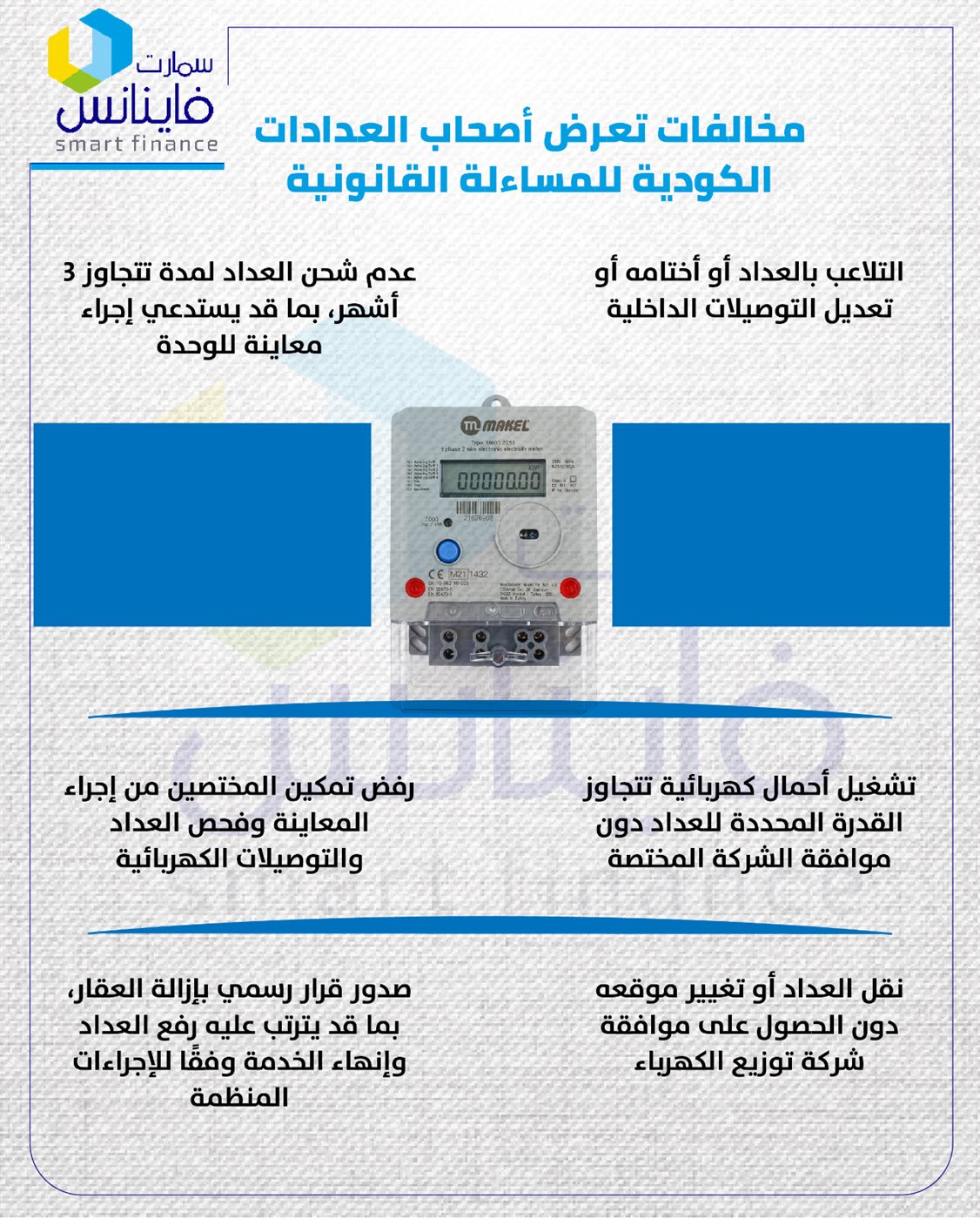 مخالفات تعرض أصحاب العدادات الكودية للمساءلة القانونية