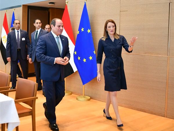 السيسي يبحث مع رئيسة البرلمان الأوروبي جهود وقف حرب غزة وتعزيز التعاون الاستراتيجي