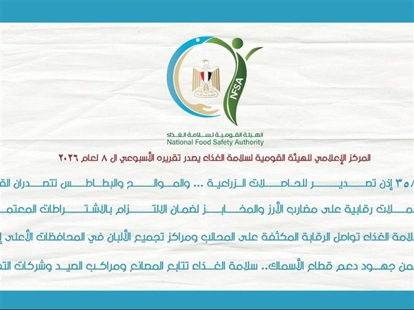 سلامة الغذاء: 3581 إذن تصدير وحملات رقابية موسعة لضمان غذاء آمن للمواطنين