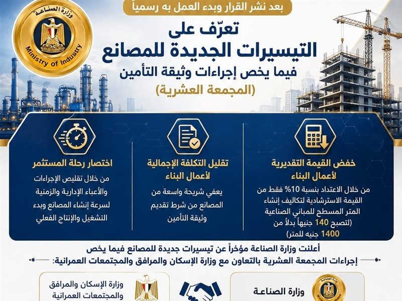 تيسيرات جديدة للمصانع